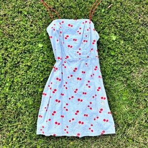 Urban Outfitters Light Blue Cherry Print Dress with Red Details
